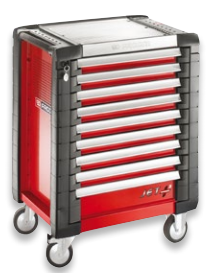 WÓZEK JET+ Z 9 SZUFLADAMI I 18 MODUŁAMI NARZĘDZIOWYMI, czerwony