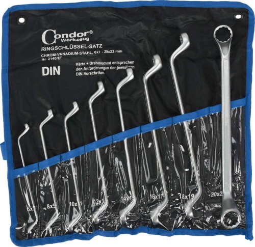 Klucze oczkowe odgięte, 6-22 mm,  8 szt., satynowe