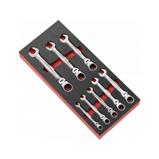 MODUŁ PIANKOWY 8 KLUCZY OCZKOWO-PŁASKICH GRZECHOTKOWYCH PRZEGUBOWYCH CALOWYCH