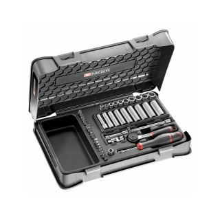 SKRZYNKA NASADEK 1/4” 6-KĄTNYCH METRYCZNYCH — 46 ELEMENTÓW — R.161B