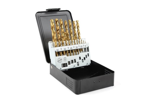 Zestaw wierteł HSS / TIN w metalowym pudełku ( 19szt ) 1-10mm