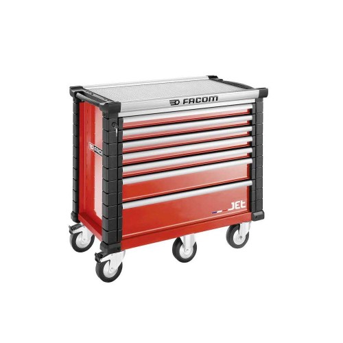 Wózek JET, 7 szuflad, 5 modułów na szufladę, czerwony