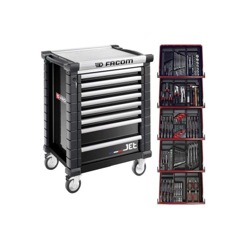 Wózek warsztatowy z wyposażeniem, 15 modułów, czarny