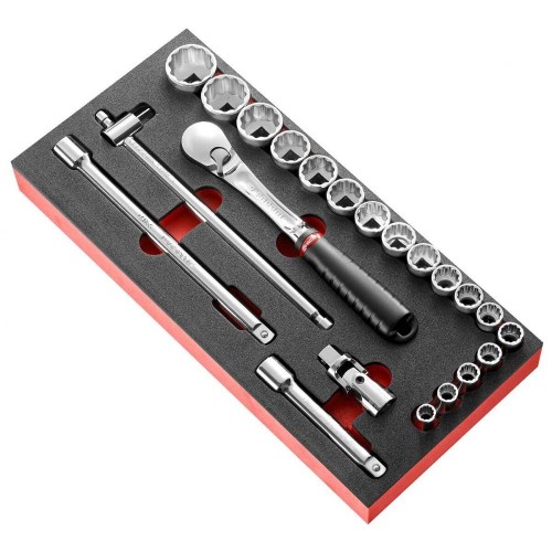 Moduł nasadek 1/2", 12-kątnych, 3/8" - 1'1/4", wkładka piankowa