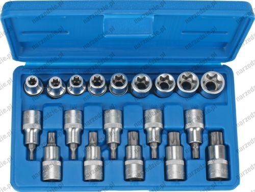 Nasadki Torx E10-E24 i T30-T70, 19 szt.