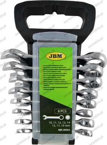 Klucze płasko oczkowe krótkie 10-19 mm, 8 szt. poler