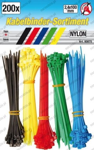 Opaski zaciskowe 2.4x100 mm, 200 szt., 5 kolorów