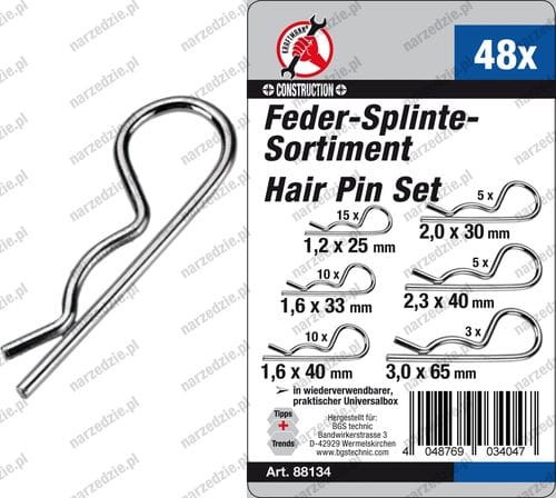 Zawleczki sprężynowe, 48 szt.