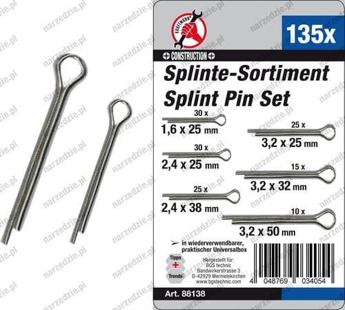 Zawleczki stalowe, 135 szt.