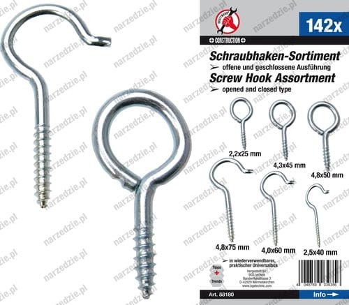 Haczyki wkręcane, 142 szt.