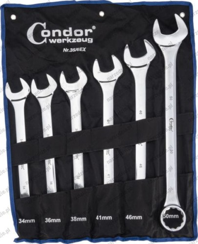 Klucze płasko oczkowe długie 34-50 mm, 6 szt. poler