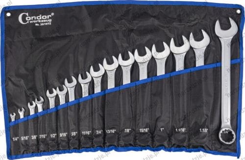 Klucze płasko oczkowe 1/4"-1.1/4", 16 szt.