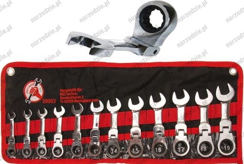 B.30003 Klucze płasko oczk. krótkie 10-19 mm z grzechotką, 12 szt.