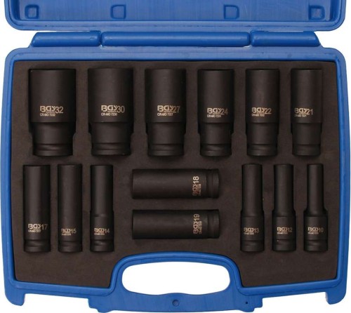 Nasadki udarowe długie 1/2", 10-32 mm, 14 szt., 6-kątne