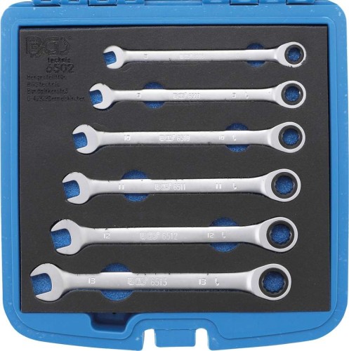 Klucze płasko oczk, 8-13 mm z grzechotką 6 szt.