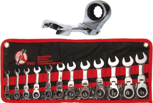 Klucze płasko oczk. krótkie 10-19 mm z grzechotką, 12 szt.