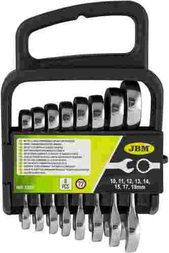 Klucze płasko oczk. krótkie 10-19 mm z grzech,  8 szt.