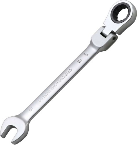 Klucz oczk, płaski. 15 mm przegubowy z grzechotką