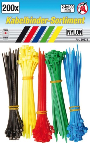 Opaski zaciskowe 2.4x100 mm, 200 szt., 5 kolorów