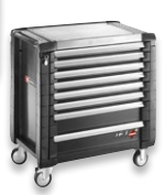 WÓZEK WARSZTATOWY JET+ Z 8 SZUFLADAMI, czarny + WÓZEK Z 9 MODUŁAMI - 114 NARZĘDZI