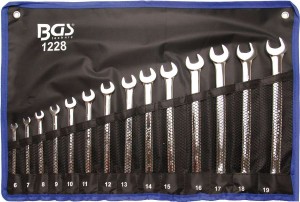 Klucze płasko oczkowe długie 6-19 mm, 14 szt. poler