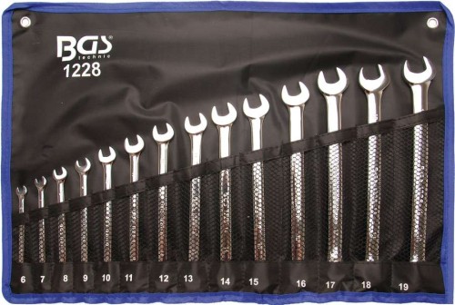 Klucze płasko oczkowe długie 6-19 mm, 14 szt. poler