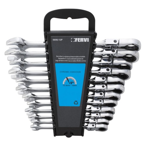 Klucze płasko-oczkowe z grzechotką i przegubem - zestaw