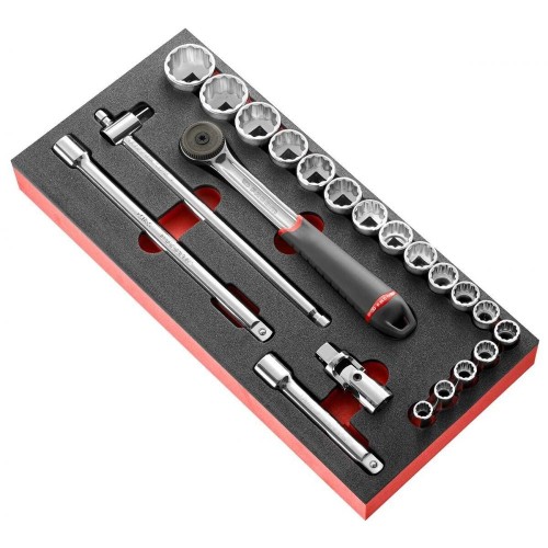 Moduł nasadek 1/2", 12-kątnych, 3/8" - 1'1/4", wkładka piankowa
