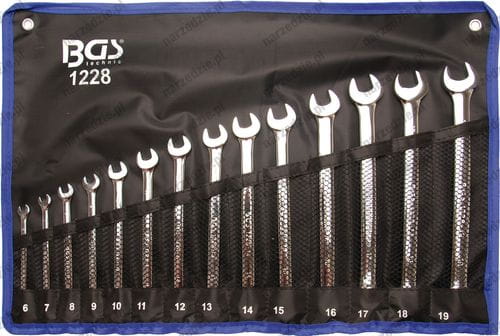 Klucze płasko oczkowe długie 6-19 mm, 14 szt. poler