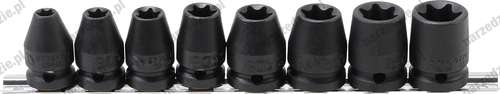 Nasadki udarowe 1/2", Torx E10-E24, 8 szt.