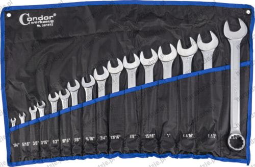 Klucze płasko oczkowe 1/4"-1.1/4", 16 szt.
