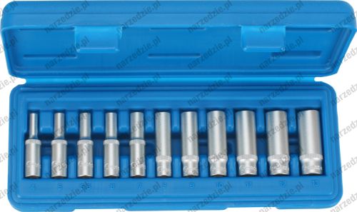 Nasadki długie 6-kątne, 1/4", 4-13 mm, 11 szt.