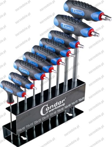 Klucze Torx T10-T50 typu T, 9 szt.