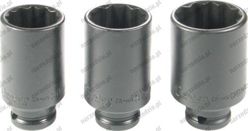 Nasadki udarowe 1/2", 30-36 mm, 3 szt., 12-kątne