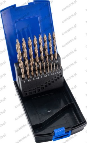 Wiertła kobaltowe, 1-10 mm, 19 szt., HSS-E, z pilotem