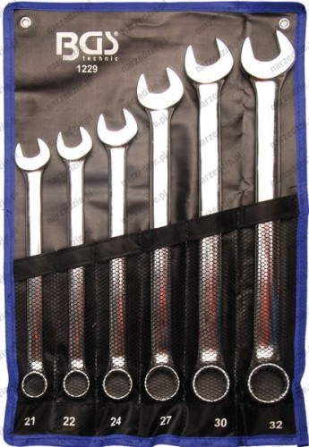 Klucze płasko oczkowe długie 21-32 mm, 6 szt. Poler