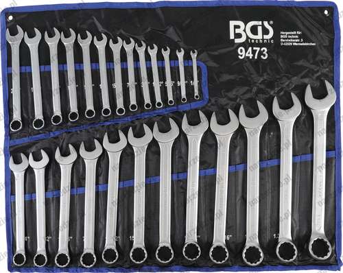 B.9473 Klucze płasko oczkowe 1/4"-1.1/4", 25 szt.