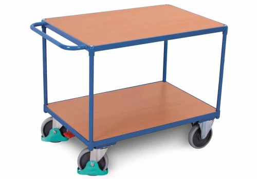 Wózek stołowy DENIOS classic-line, stal, 2 półki, opony TPE, ErgoStop, 1000 x 600 mm, nośność 500 kg