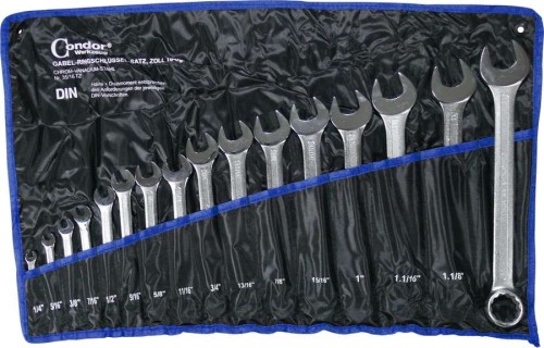 Klucze płasko oczkowe 1/4"-1.1/4", 16 szt.