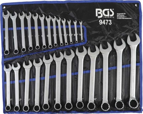 Klucze płasko oczkowe 1/4"-1.1/4", 25 szt.