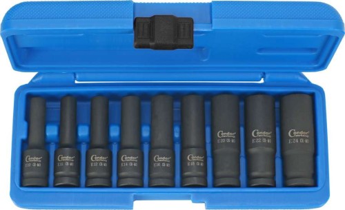 Nasadki udarowe długie 1/2", Torx E10-E24, 9 szt.