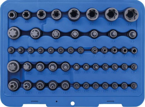 Nasadki Torx T + E, Torx-Plus, pięciokąt, 52 szt.