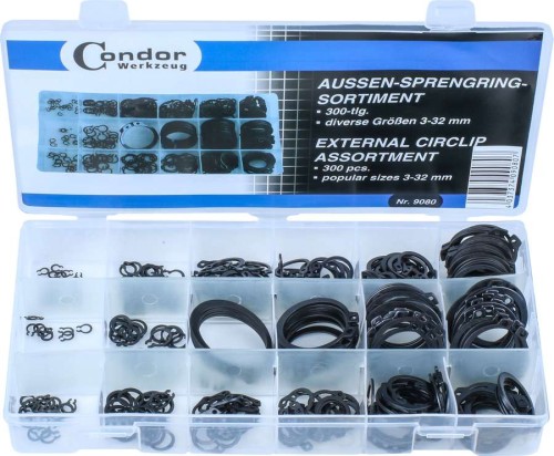 Pierścienie segera zewnętrzne, 300 szt., 3-32 mm