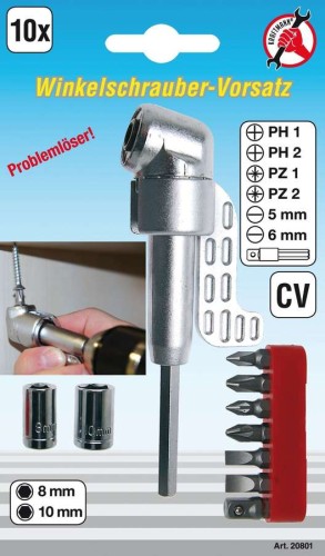Uchwyt kątowy do bitów 1/4", 10 cz.