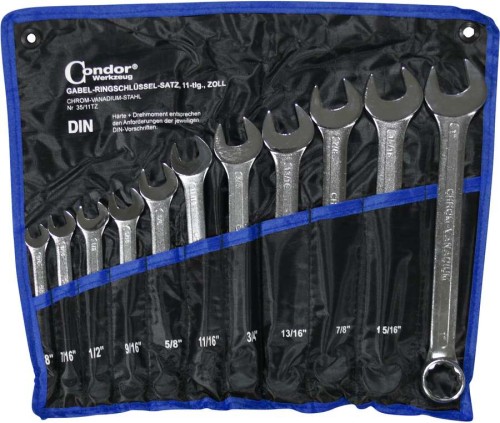 Klucze płasko oczkowe 3/8"-1", 11 szt.