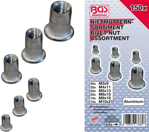 Tulejki gwintowane, aluminiowe, 150 szt.