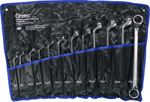 Klucze oczkowe odgięte, 6-32 mm, 12 szt., chrom