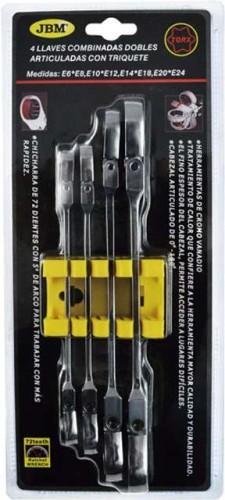 Klucze oczkowe Torx E6-E24, przegubowe, 4szt.