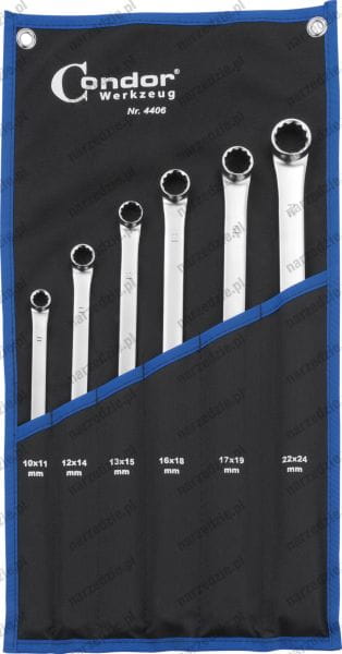 C.4406 Klucze oczkowe proste, długie 10-24 mm, CrV, 6 szt.