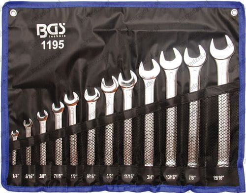 B.1195 Klucze płasko oczkowe 1/4"-15/16", 12 szt.